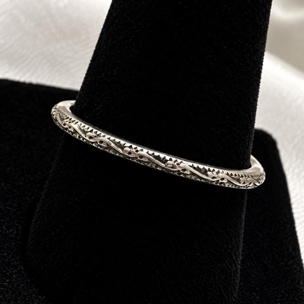 Vintage Sterling Silver Engraved Eternity Band Ring – Delicate Patterned 925